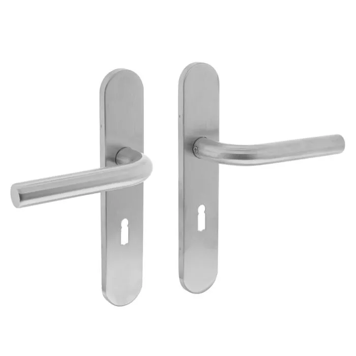 INTERSTEEL Deurkruk 1296 Recht op verdekt schild sleutelgat 56mm met nokken 7mm RVS EN1906/4 klein krukgat